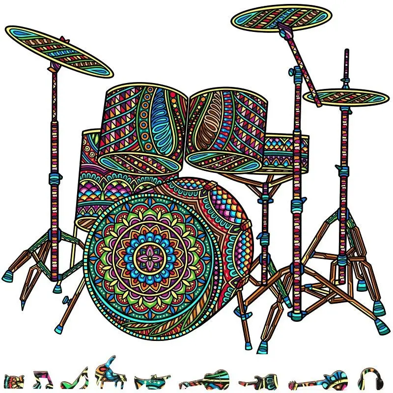 Zenchalet Puzzles - Drum Set Wooden Puzzle, 200 Pcs 1