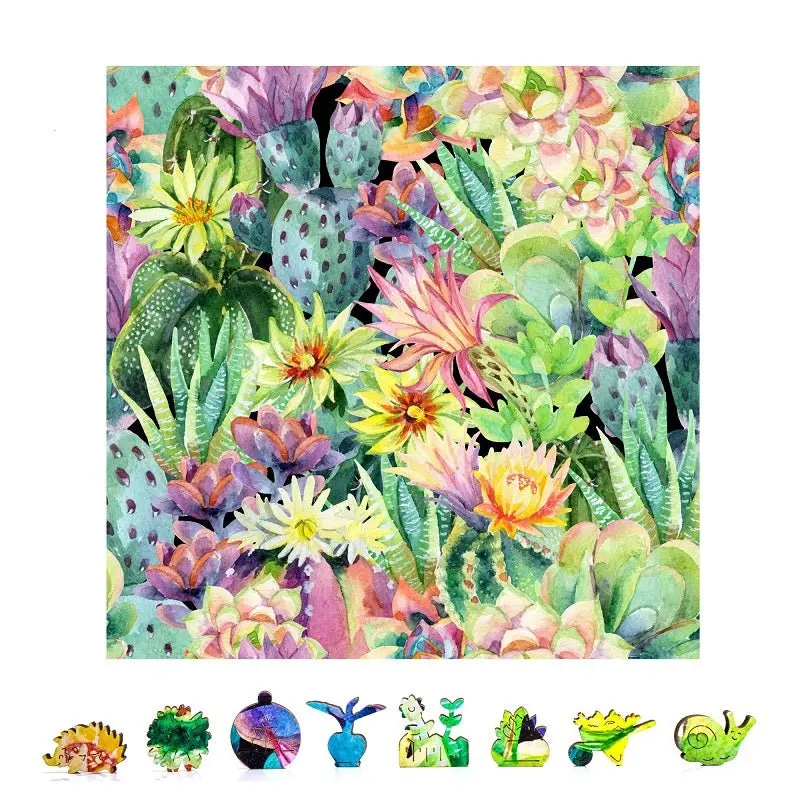 Zenchalet Puzzles - Floral Cactus Wooden Puzzle, 500 Pcs 1