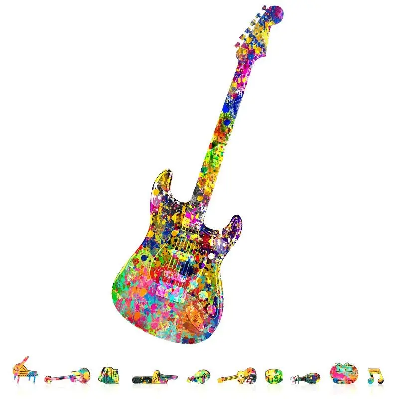 Zenchalet Puzzles - Splatter Guitar Wooden Puzzle, 200 Pcs 1