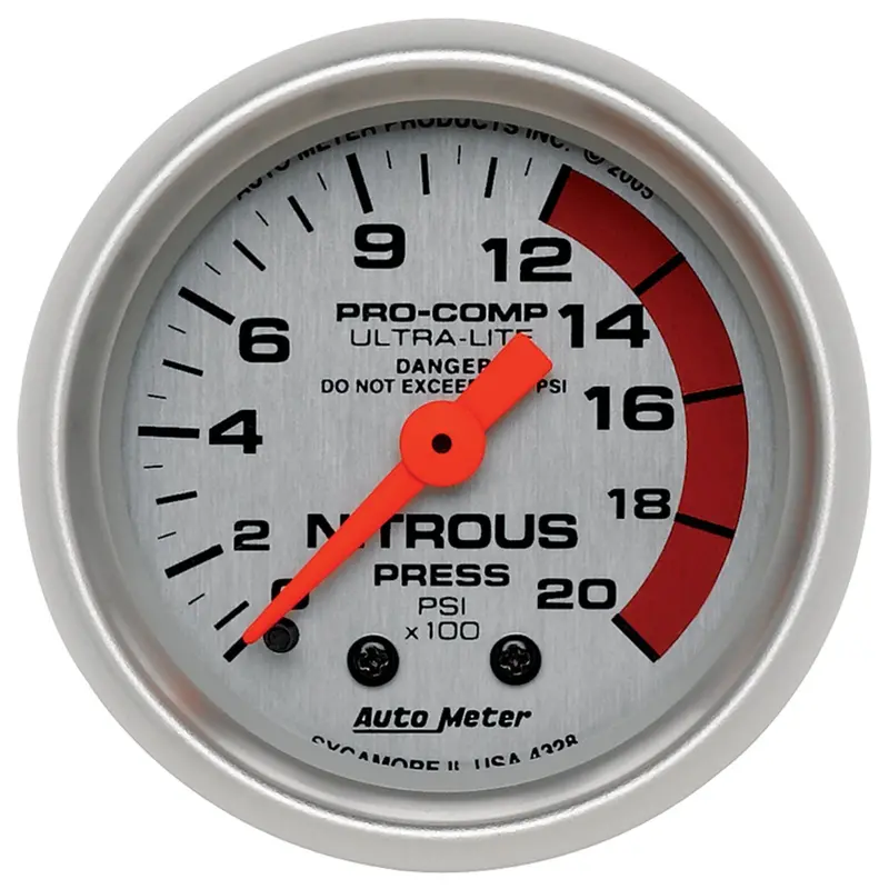 Autometer Ultra-Lite Mechanical Nitrous Pressure Gauge – 2-1/16", 2000 Psi 1