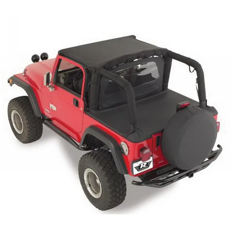 Rampage 721015 Black Denim Soft Tonneau Cover – Channel-Mount Design Compatible With Factory Soft Tops 1