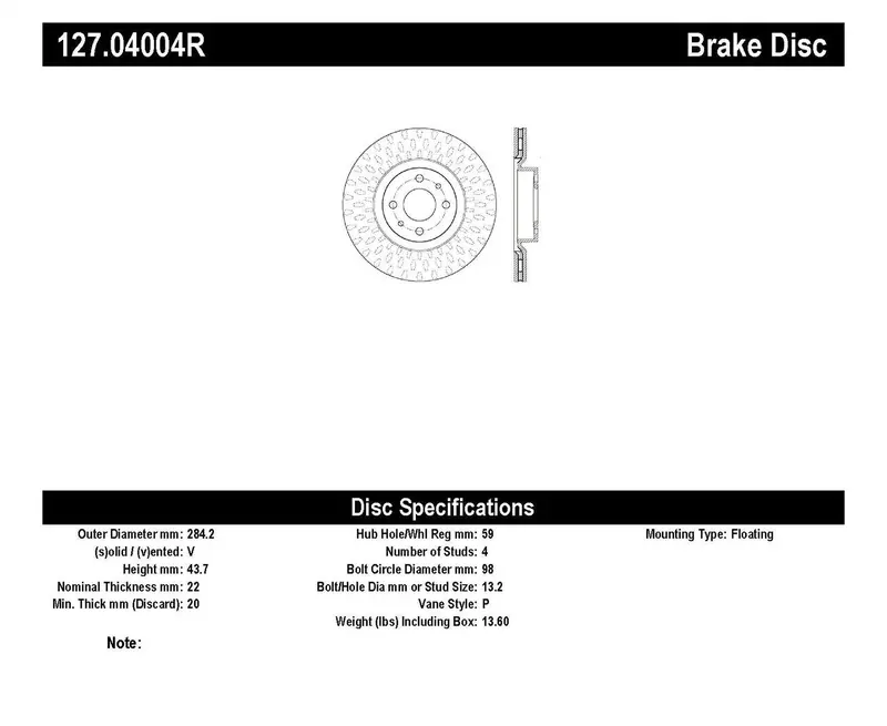 Stoptech 127.04004R Drilled & Slotted Front Right Brake Rotor – Sport Series 1